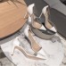 Classic Brand Women Pumps High Heels Thin Heel Pointed Toe Pumps stiletto transparent Shoes Genuine Leather and PVC Size 35-40